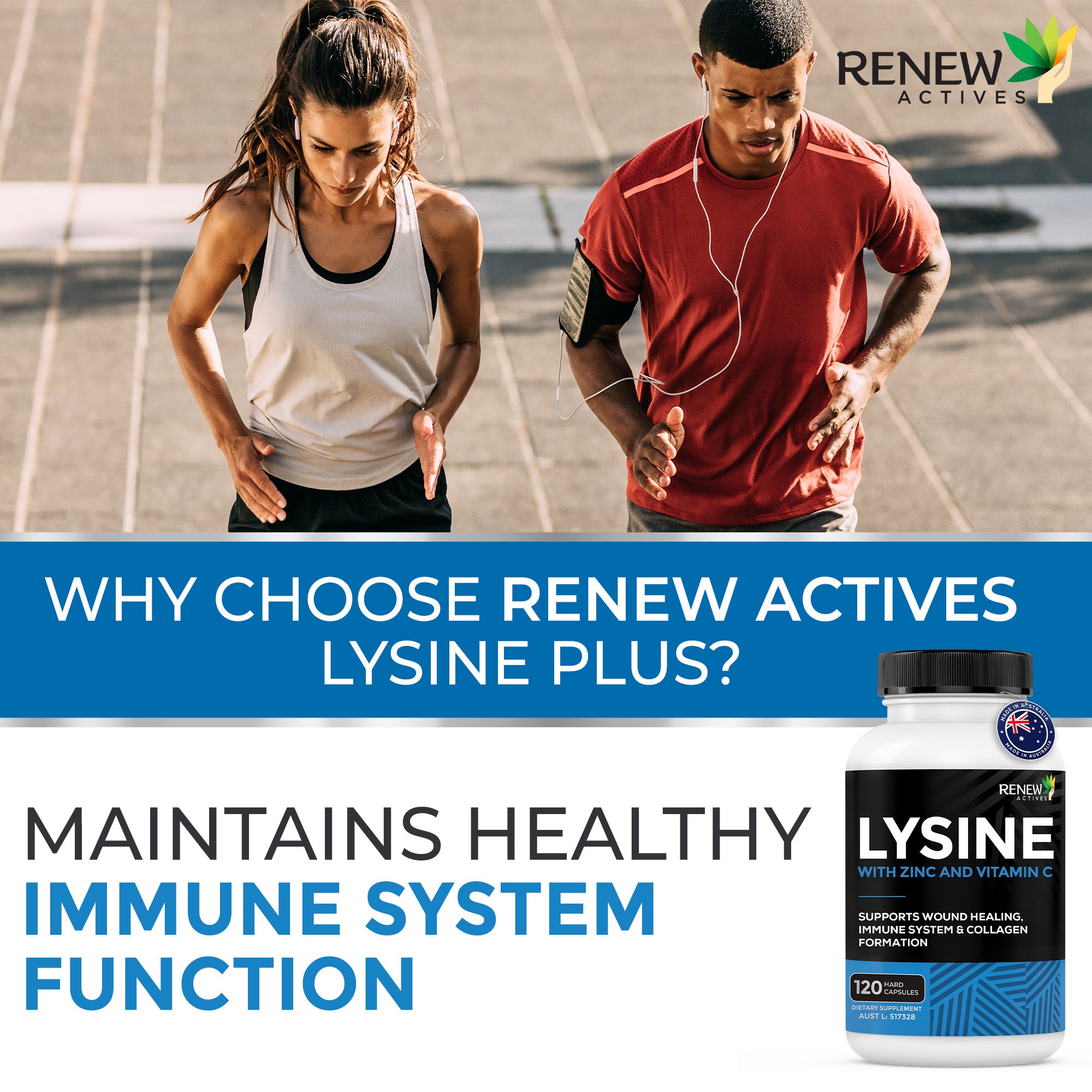 RENEW ACTIVES LYSINE With Zinc and Vitamin C 120 Hard Capsules