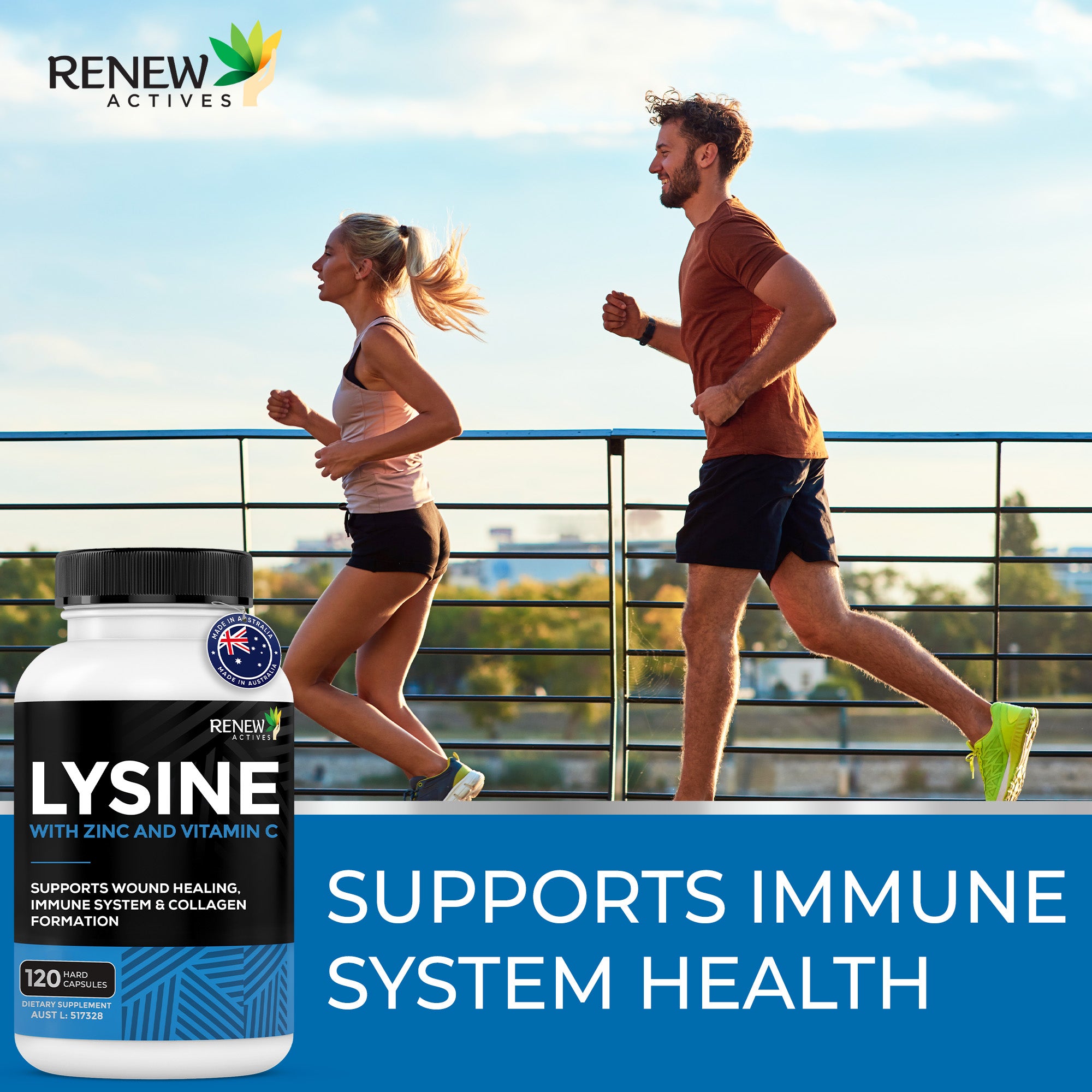 RENEW ACTIVES LYSINE With Zinc and Vitamin C 120 Hard Capsules
