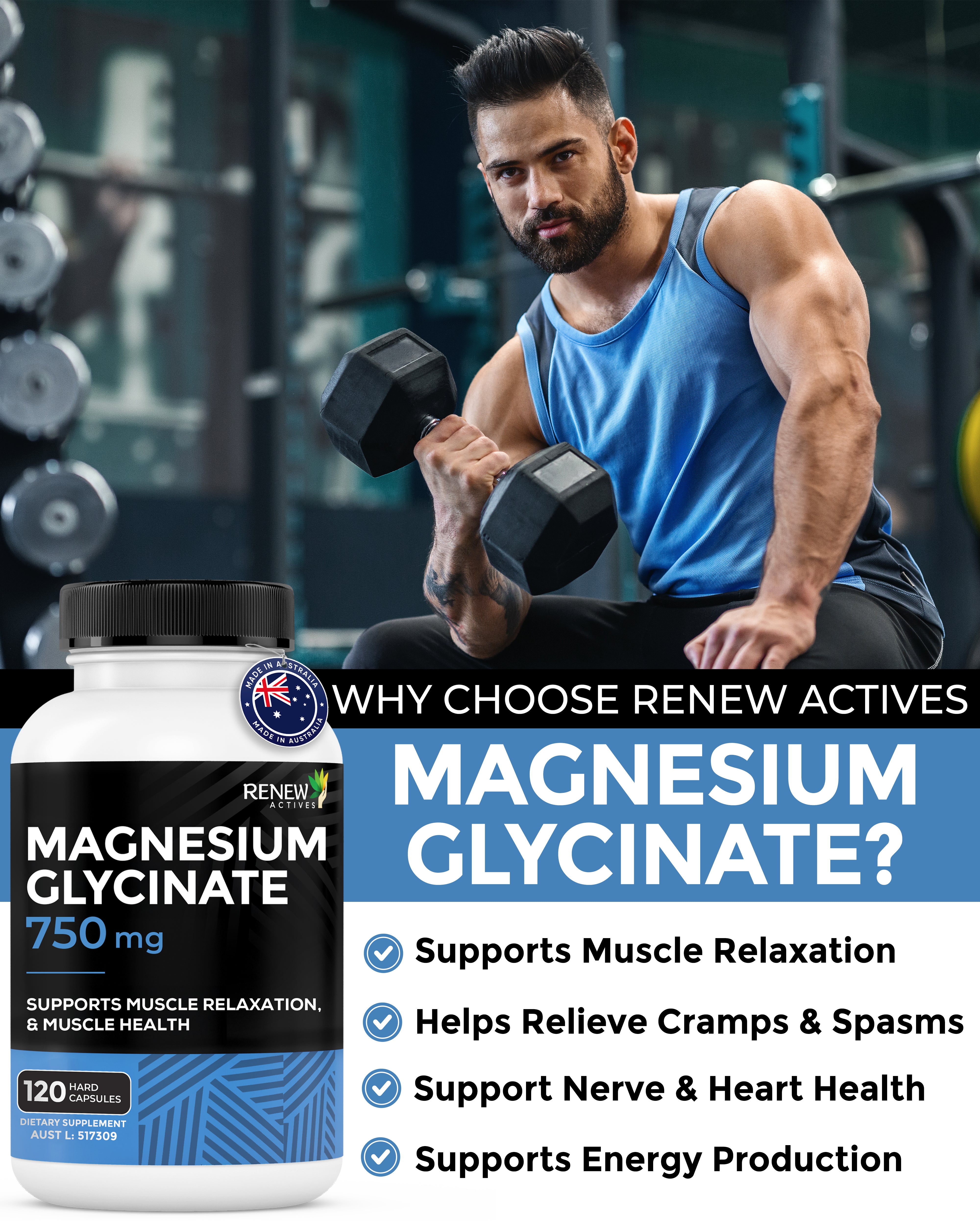 RENEW ACTIVES MAGNESIUM GLYCINATE 750 mg 120 Hard Capsules