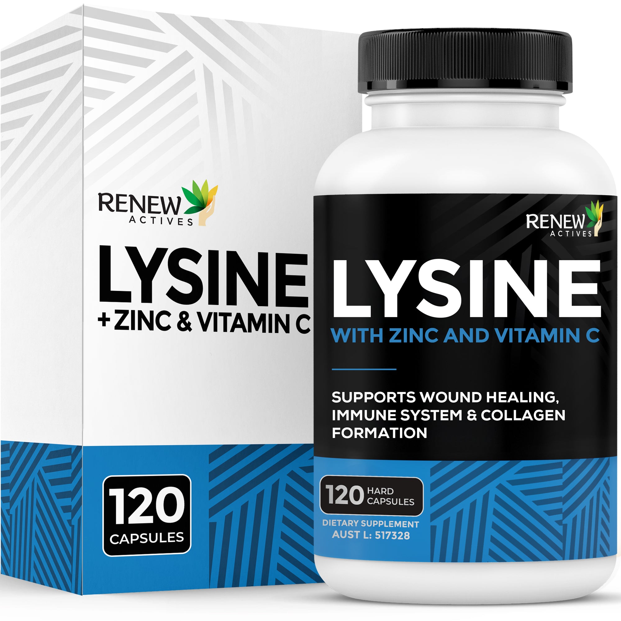 RENEW ACTIVES LYSINE With Zinc and Vitamin C 120 Hard Capsules