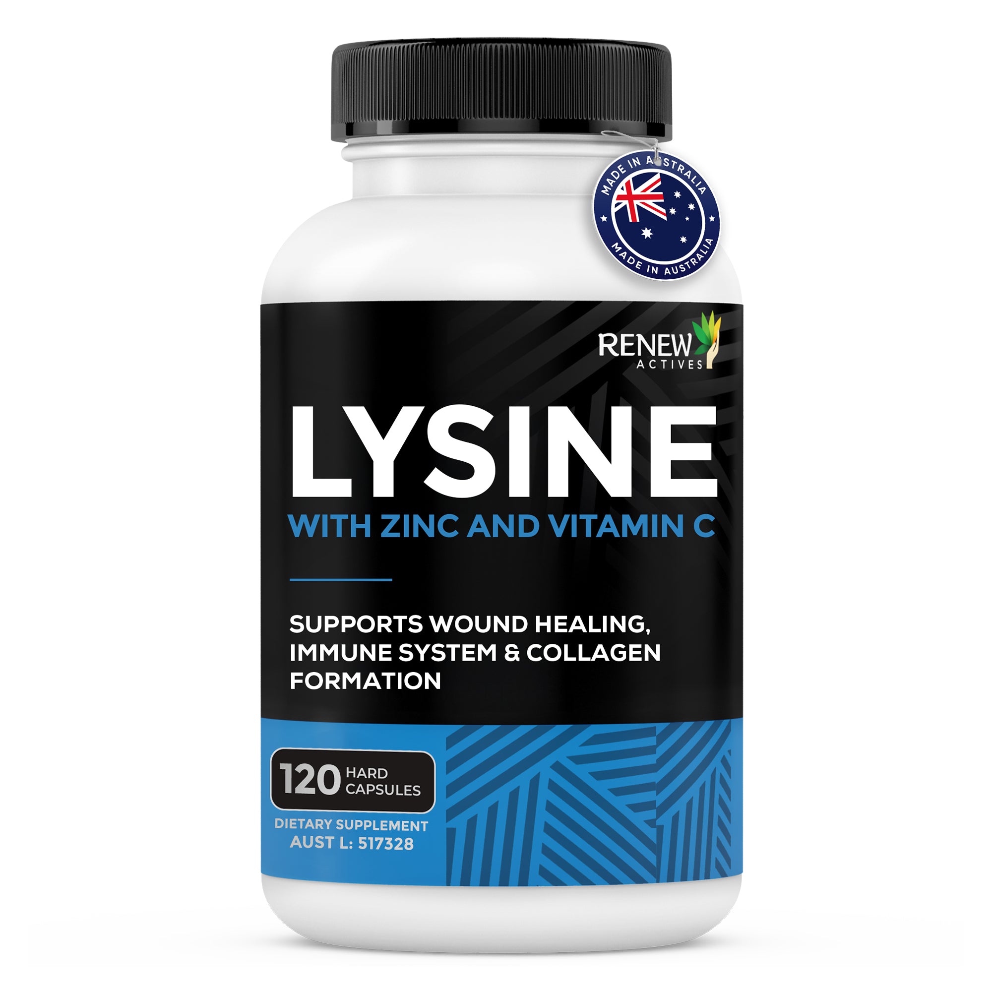 RENEW ACTIVES LYSINE With Zinc and Vitamin C 120 Hard Capsules
